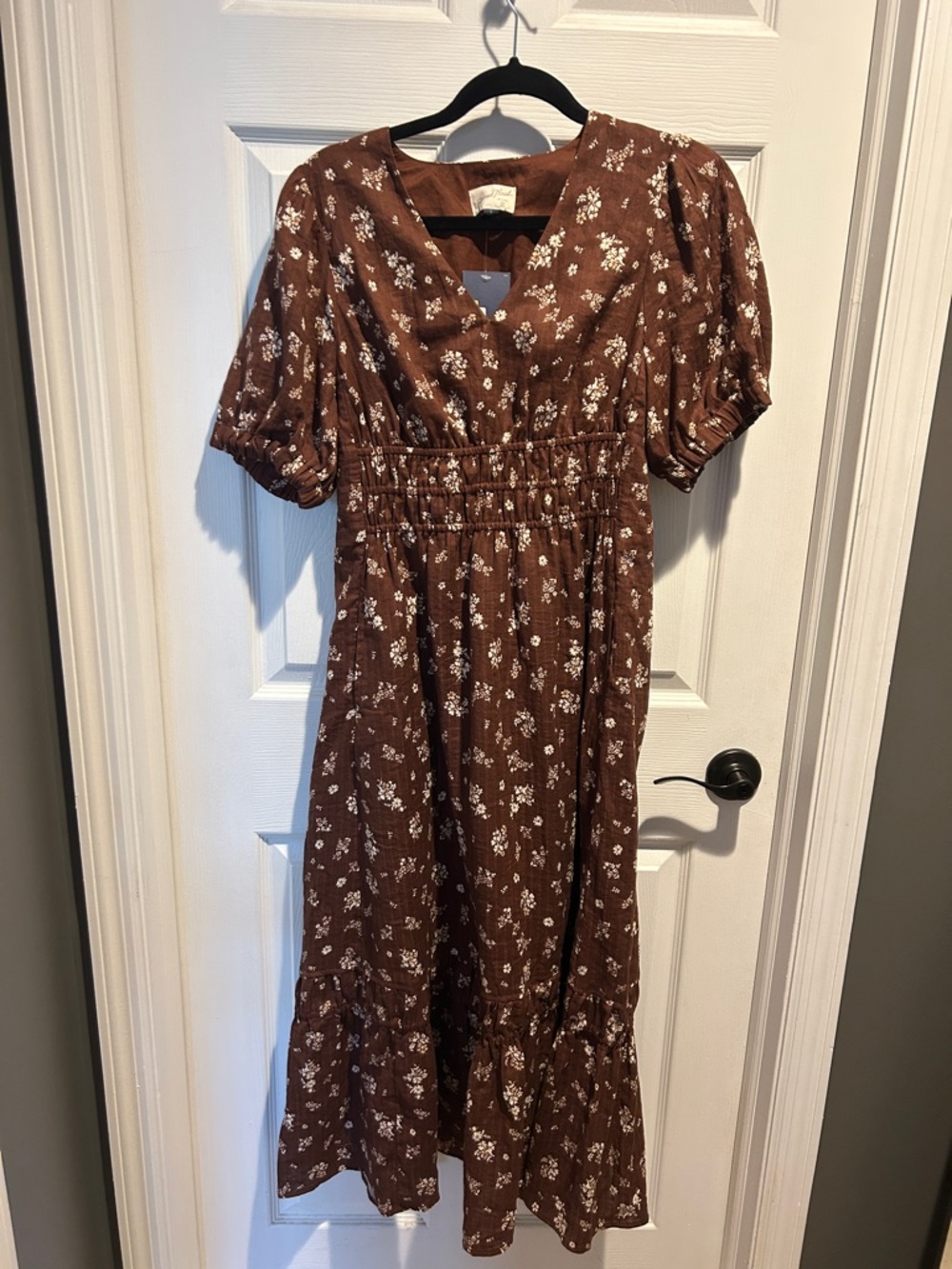 Universal Thread Brown Floral Maxi Dress with White Print
